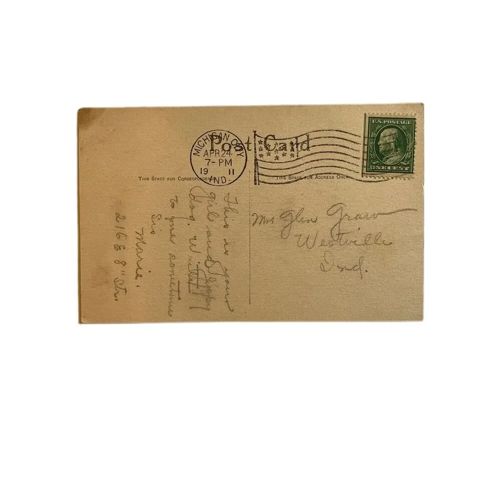 Antique 1911 Ephemera Postcard Humorous Message Dutch Girl Dog Windmill Posted